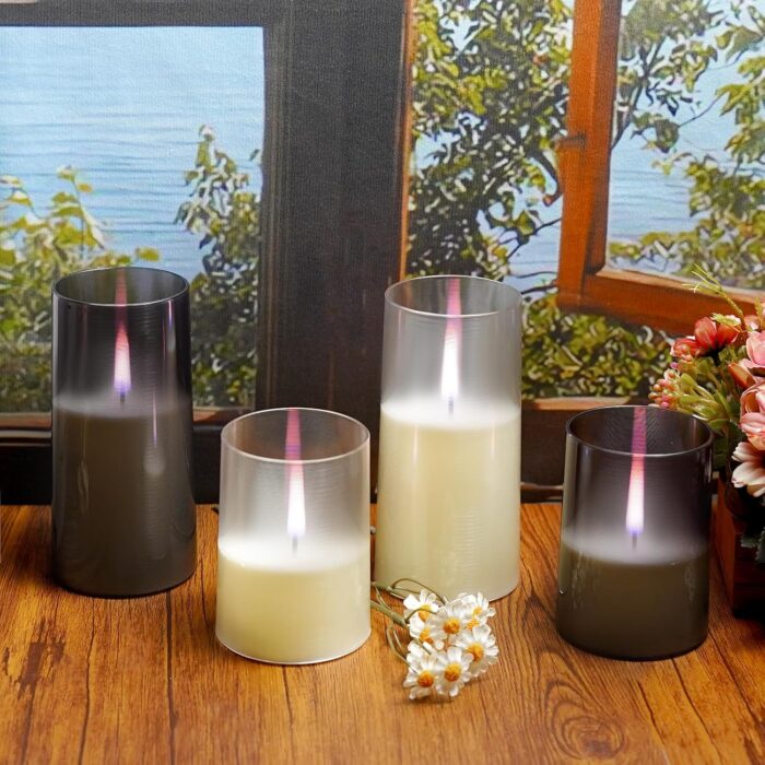 Flameless Candles Upgraded Realistic Flickering Flame,Battery Operated LED Candles with Remote Timers,Acrylic Electric Candles Set of 3(D 3" xH 4" 5" 6")（Grey） - Image 6
