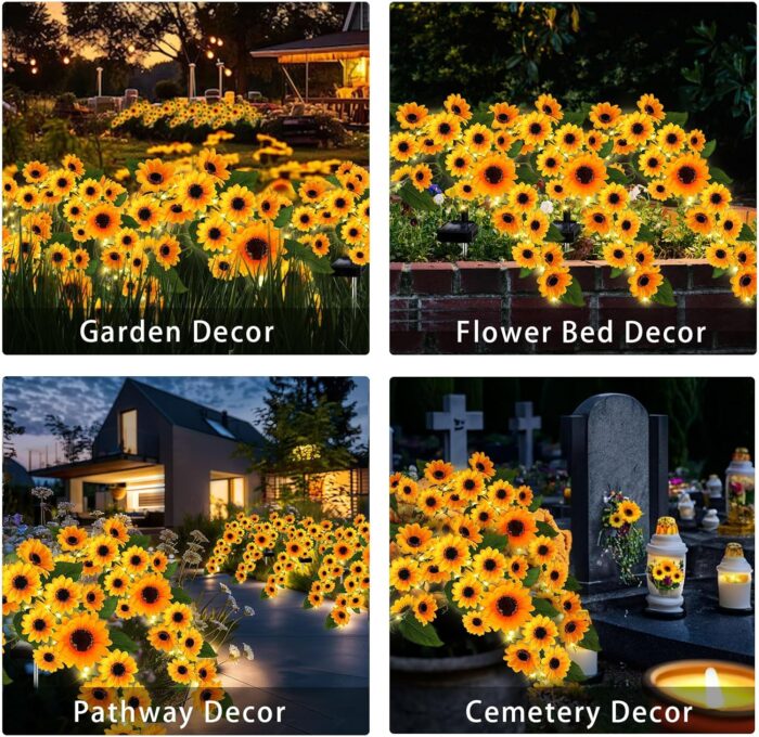 Solar Garden Lights Outdoor, 4 Pack Sunflower Lights with 92 Lifelike Sunflower, Waterproof 360 Bright LED Fall Garden Decor Solar Flowers for Patio Flowerbed Yard, Gift for Mom - Image 6