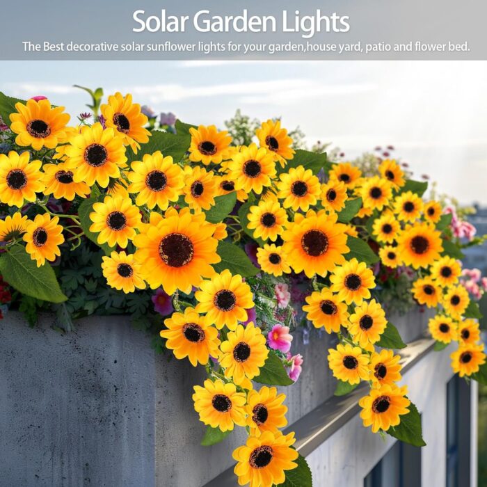 Solar Garden Lights Outdoor, 4 Pack Sunflower Lights with 92 Lifelike Sunflower, Waterproof 360 Bright LED Fall Garden Decor Solar Flowers for Patio Flowerbed Yard, Gift for Mom - Image 5