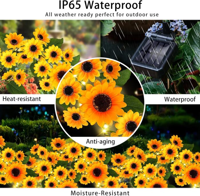 Solar Garden Lights Outdoor, 4 Pack Sunflower Lights with 92 Lifelike Sunflower, Waterproof 360 Bright LED Fall Garden Decor Solar Flowers for Patio Flowerbed Yard, Gift for Mom - Image 3