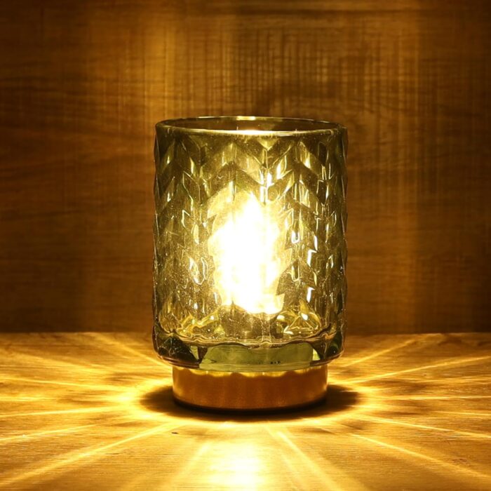Battery Operated Lamp with Timer, Small Accent Table Lamp Desk Decor, Glass Cordless Bedside Cozy Lighting for Living Room, Shelf, Entryway Wave Design-Green - Image 7