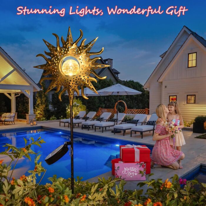 HOMEIMPRO Large Sun Solar Garden Decor Lights Outdoor Garden Gifts Mom Dad, Crackle Glass Metal Stake,Yard Decorations, Waterproof LED Lights for Lawn Patio Ornaments, Mothers Day Gifts for Women - Image 8