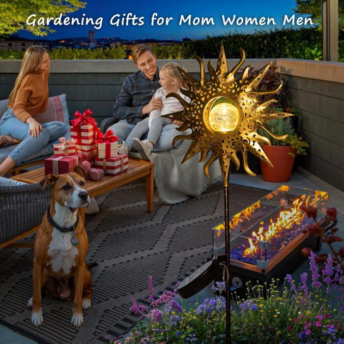 HOMEIMPRO Large Sun Solar Garden Decor Lights Outdoor Garden Gifts Mom Dad, Crackle Glass Metal Stake,Yard Decorations, Waterproof LED Lights for Lawn Patio Ornaments, Mothers Day Gifts for Women - Image 2