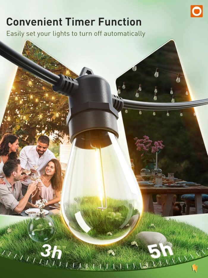 addlon 50FT LED Outdoor String Lights, Remote Dimmable Patio Lights with Timer & 3 Lighting Modes, 16 Shatterproof Edison Bulbs, Waterproof Connectable String Lights for Outside Backyard Party Décor - Image 3
