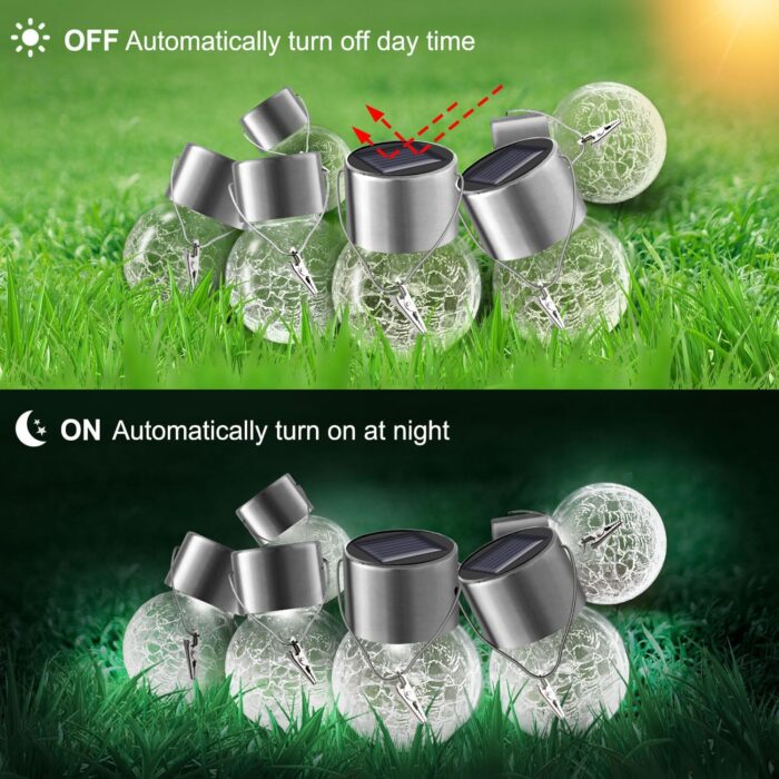 Solar Lights Outdoor Hanging Decorative Globe 24 Pack, Waterproof Solar Lantern with Handle and Clip, Solar Powered Glass Ball Lights for Garden Yard Fence Tree Umbrella Holiday Décor, Cold White - Image 4