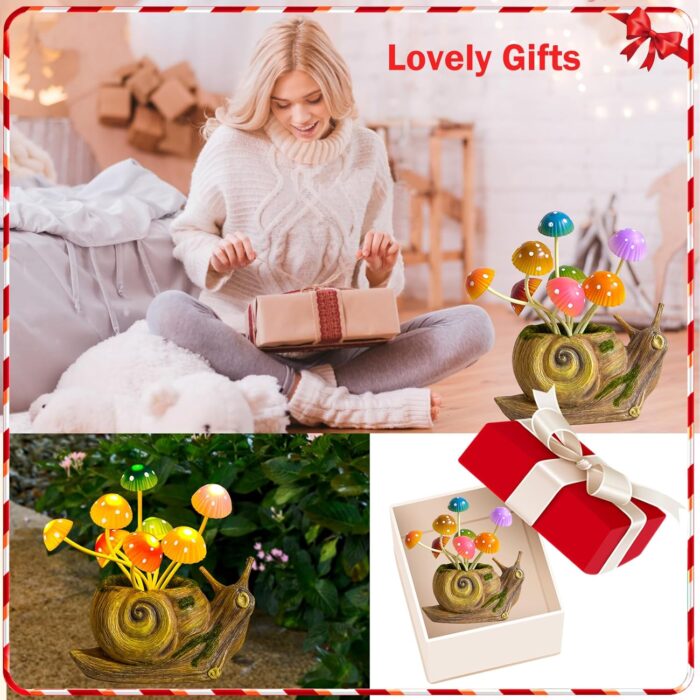 Solar Lights Outdoor Fairy Garden Accessories, Snail Statues Garden Decor for Outside, Gifts for Mother's Day Yard Decorations Patio Lawn Porch Balcony, Unique Housewarming Gifts for Women Mom Grandma - Image 6