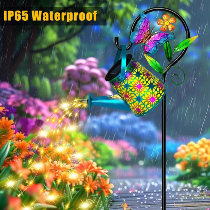 Solar Watering Can Lights, Outdoor Waterproof Garden Lanterns with Shepherd Hook, Butterfly Solar Garden Decor Landscape Light for Yard Outdoor Porch Patio, Gift for Women,Birthday, Christmas - Image 3