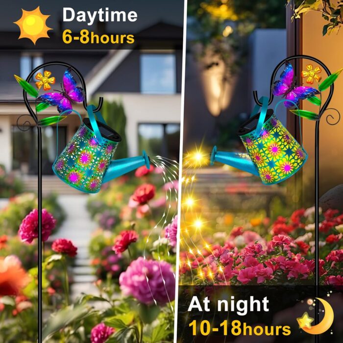 Solar Watering Can Lights, Outdoor Waterproof Garden Lanterns with Shepherd Hook, Butterfly Solar Garden Decor Landscape Light for Yard Outdoor Porch Patio, Gift for Women,Birthday, Christmas - Image 4
