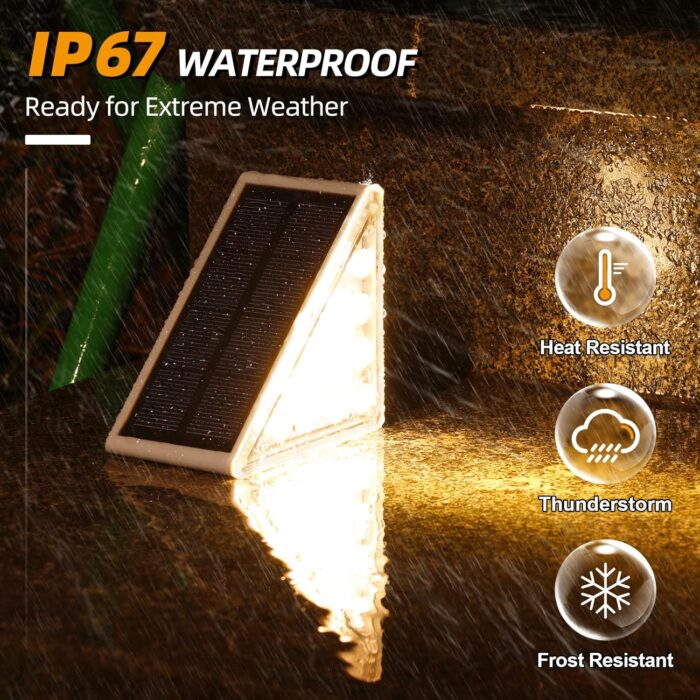 NIORSUN Outdoor Step Lights,8 Pack Warm White Solar Step Lights for Outside Waterproof IP67 Auto On Off,Solar Lights for Steps,Stair,Patio,Yard,Porch,Front Door,Sidewalk,Deck Decor - Image 6