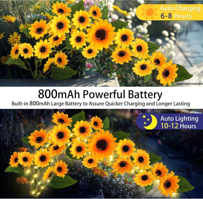 Solar Garden Lights Outdoor, 4 Pack Sunflower Lights with 92 Lifelike Sunflower, Waterproof 360 Bright LED Fall Garden Decor Solar Flowers for Patio Flowerbed Yard, Gift for Mom - Image 4