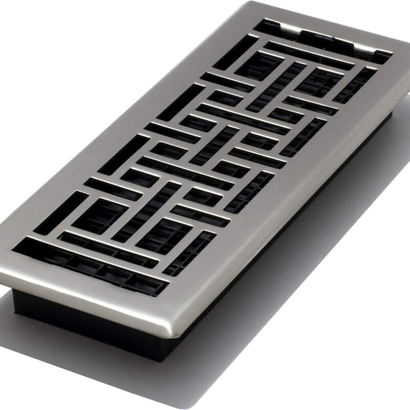 Decor Grates AJH412-NKL Oriental Floor Register, 4x12 Inches, Brushed Nickel