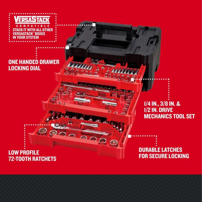 Craftsman 262-Piece Mechanic Tool Set, Master Socket Set with 3-Drawer VERSASTACK Tool Box, SAE/Metric Set (CMMT45309) - Image 3