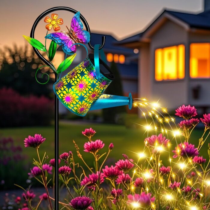 Solar Watering Can Lights, Outdoor Waterproof Garden Lanterns with Shepherd Hook, Butterfly Solar Garden Decor Landscape Light for Yard Outdoor Porch Patio, Gift for Women,Birthday, Christmas - Image 2