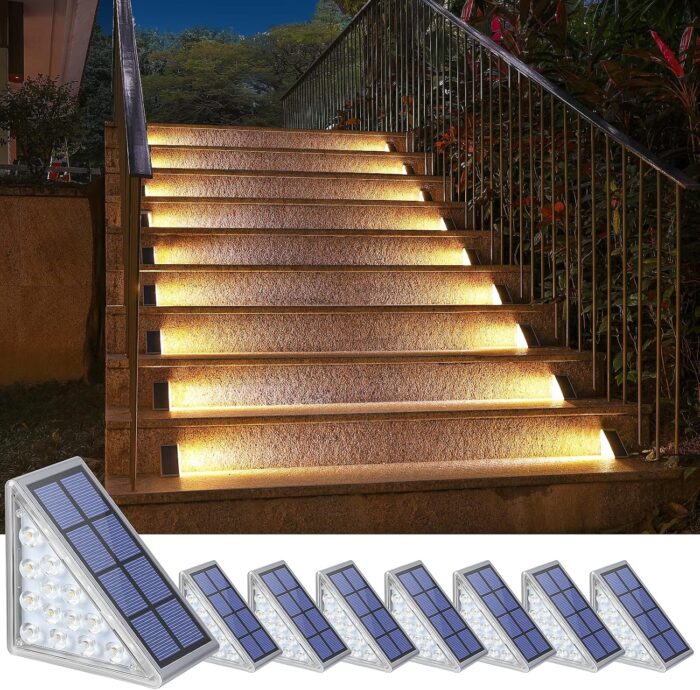 NIORSUN Outdoor Step Lights,8 Pack Warm White Solar Step Lights for Outside Waterproof IP67 Auto On Off,Solar Lights for Steps,Stair,Patio,Yard,Porch,Front Door,Sidewalk,Deck Decor