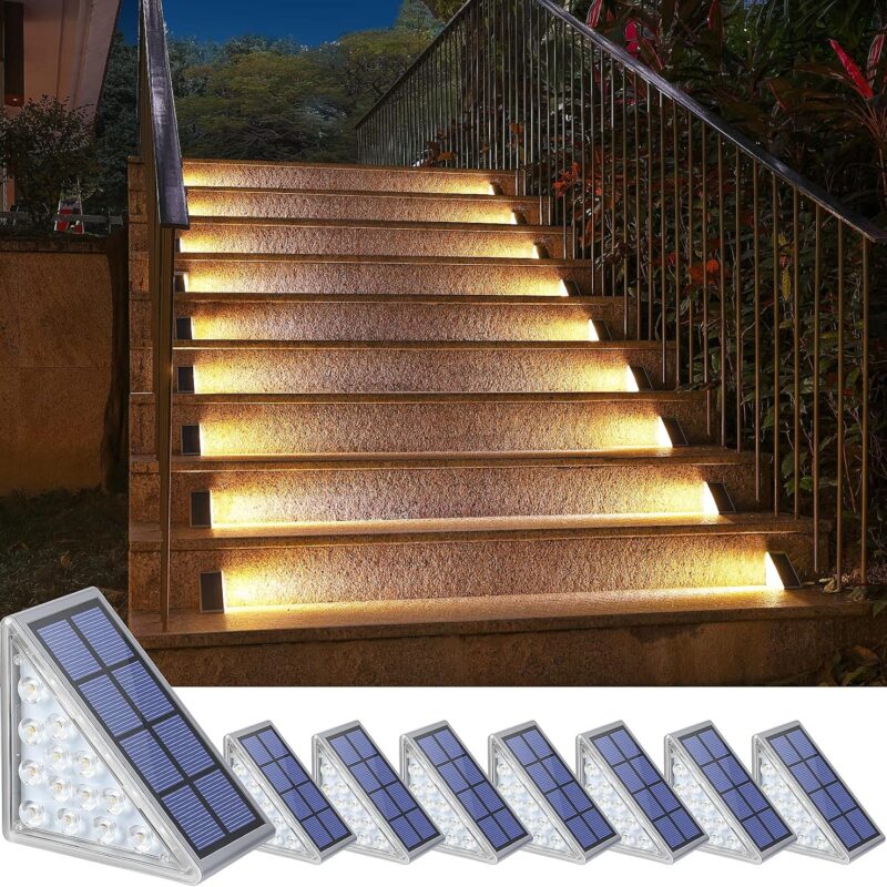 NIORSUN Outdoor Step Lights,8 Pack Warm White Solar Step Lights for Outside Waterproof IP67 Auto On Off,Solar Lights for Steps,Stair,Patio,Yard,Porch,Front Door,Sidewalk,Deck Decor