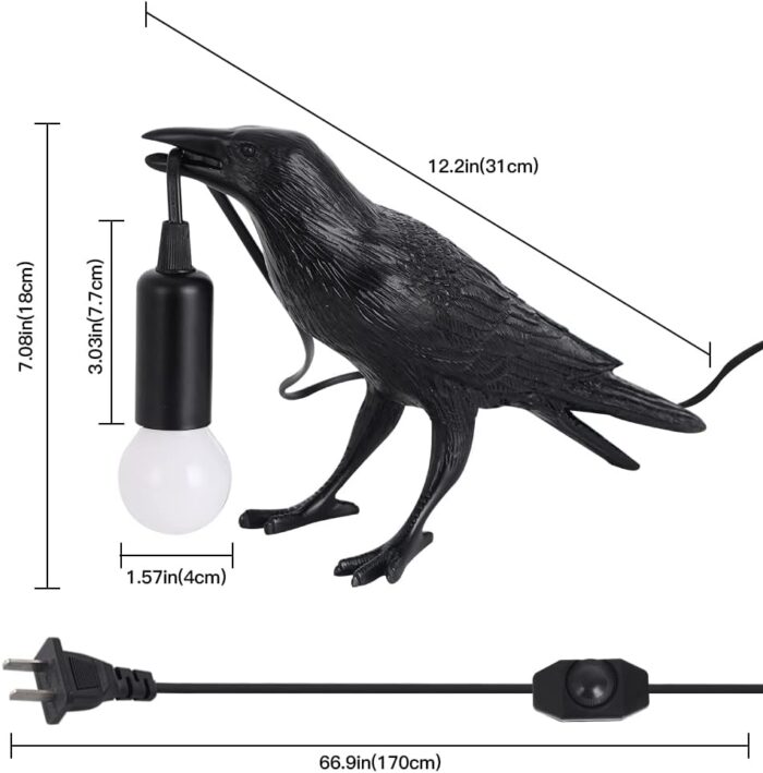 Crow Lamp - Raven Lamp Adjustable Brightness with Bulb，Bird lamp，Crow Light Decor for Bedside Bedroom Living Room Decor - Image 6