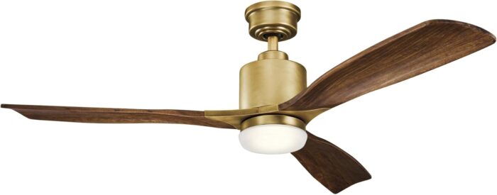 Kichler Ridley II 52" Ceiling Fan and Light Kit in Natural Brass, 3-Blade LED Ceiling Fan in Cherry Finish, 3000K, (52" W x 14.5" H), 300027NBR - Image 2