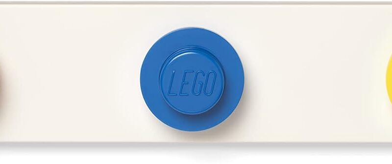 Lego Wall Hanger Rack - Coat Rack with 3 Hooks for Hanging Coats, Backpacks, Hats | Perfect Kids Lego Room Decor | Assorted Colors - Red, Blue, Yellow