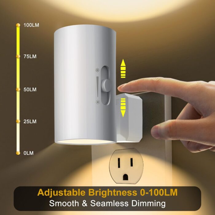Night Light, Led Night Lights Plug into Wall, Sensor Dusk to Dawn, 0-100 LM Dimmable Night Lights, 3000K Soft White for Bathroom Bedroom Kitchen Toilet Hallway Stairway, 2 Pack - Image 4