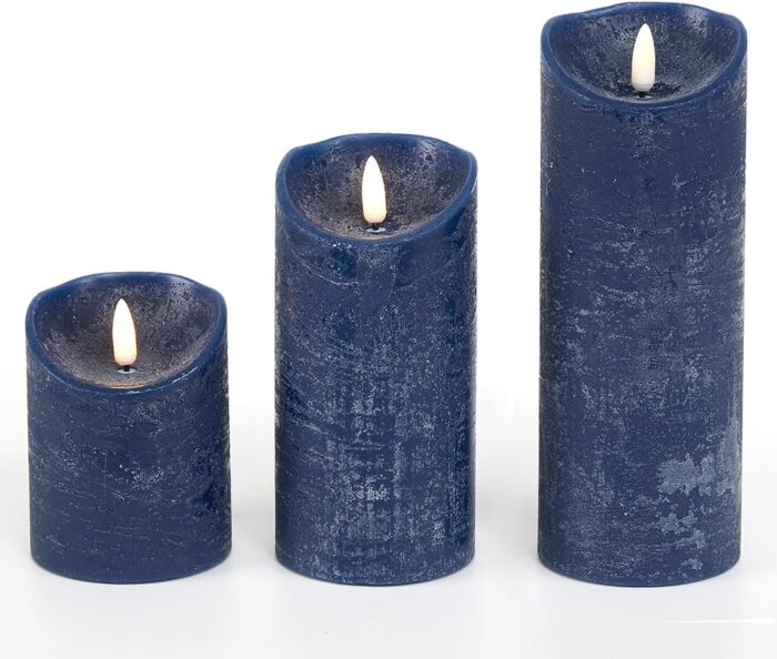 Flameless Candles with Remote LED Candles Set of 3, Battery Operated Candles for Party Home Wedding Holiday Birthday Decor (H 4" 6" 8" x D3) (Navy Blue) - Image 3