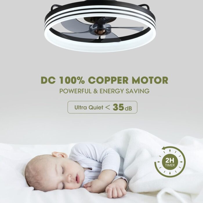 Ceiling Fans with Lights, Flush Mount Ceiling Fan with Lights and Remote, 6 Wind Speeds Smart Low Profile Ceiling Fan for Bedroom, Kids Room and Living Room 20" (Black) - Image 8