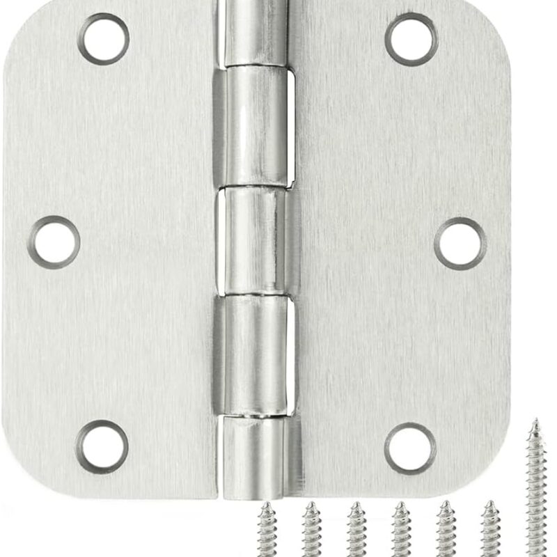 12 Pack Brushed Nickl Door Hinges 3.5 Inch x3-1/2 5/8 Radius Round Interior Hinge 3 ½" Satin Silver Heavy Duty Steel Iron Hardware for Bifold Standard Doors Home House Decor Accessories Kits