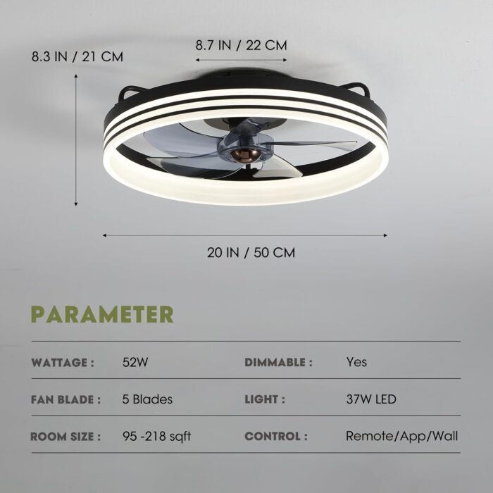 Ceiling Fans with Lights, Flush Mount Ceiling Fan with Lights and Remote, 6 Wind Speeds Smart Low Profile Ceiling Fan for Bedroom, Kids Room and Living Room 20" (Black) - Image 7