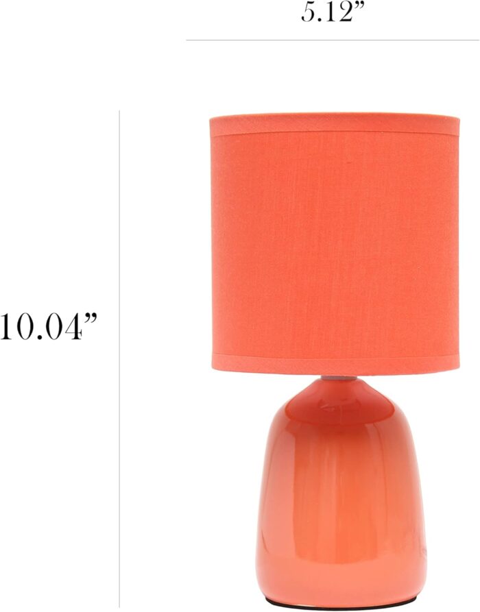 Simple Designs LT1134-ORG 10.04" Tall Traditional Ceramic Thimble Base Bedside Table Desk Lamp w Matching Fabric Shade for Home Decor, Nightstand, Bedroom, Living Room, Entryway, Office, Orange - Image 3
