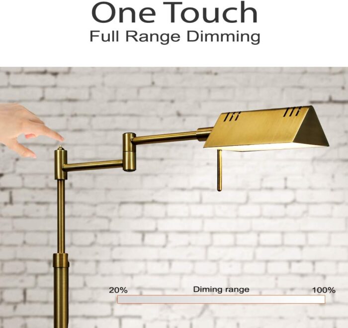 O’Bright Dimmable LED Pharmacy Floor Lamp, 12W LED, Full Range Dimming, 360 Degree Swing Arms, Adjustable Heights, Standing Lamp for Reading, Sewing, and Craft, ETL Listed, Antique Brass (Gold) - Image 3