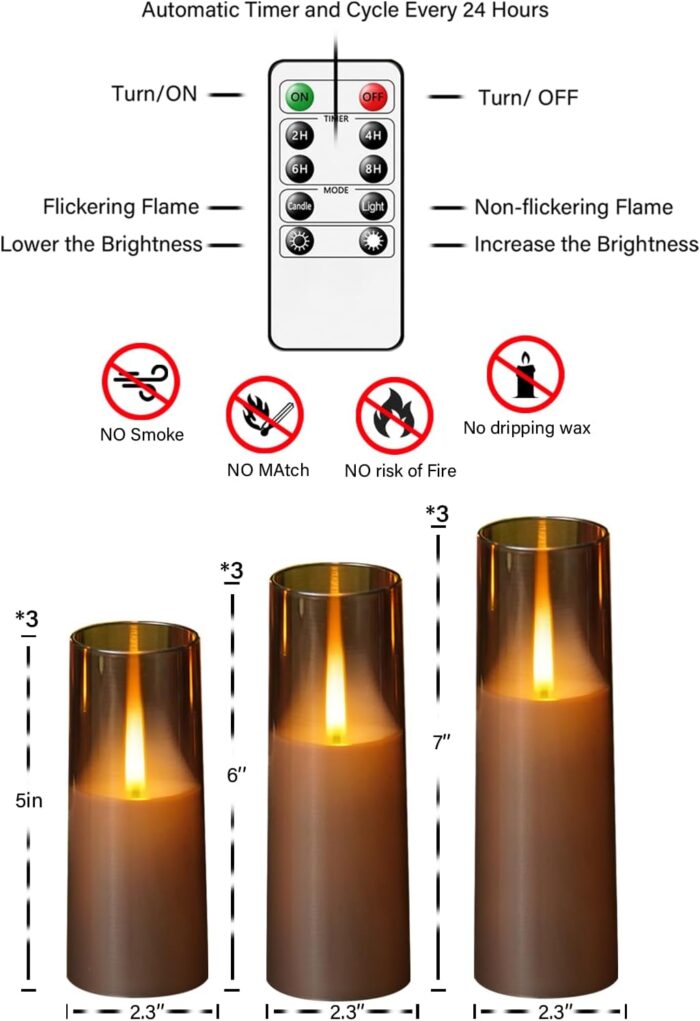 Flickering Flameless Candles 9 Pcs, Battery Operated Candles with Remote Timer, Realistic Pillar LED Candles for Home Decor (Grey) - Image 2