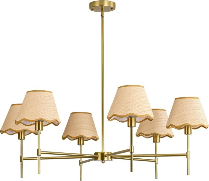 6-Light Boho Rattan Chandelier, 39 Inch Rattan Pendant Light Fixture with Hand-Woven Lamp Shade, Bohemian Rustic Farmhouse Ceiling Light for Dining Room, Living Room, Bedroom, Kitchen Island - Image 8