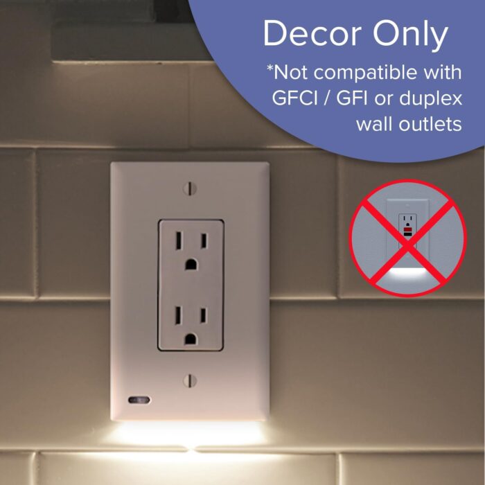 Single - SnapPower GuideLight 2 for Outlets [for Standard Decor, Not GFCI outlets] - Night Light - Electrical Outlet Wall Plate with LED Night Lights - Automatic On/Off Sensor - (Décor, Ivory) - Image 2