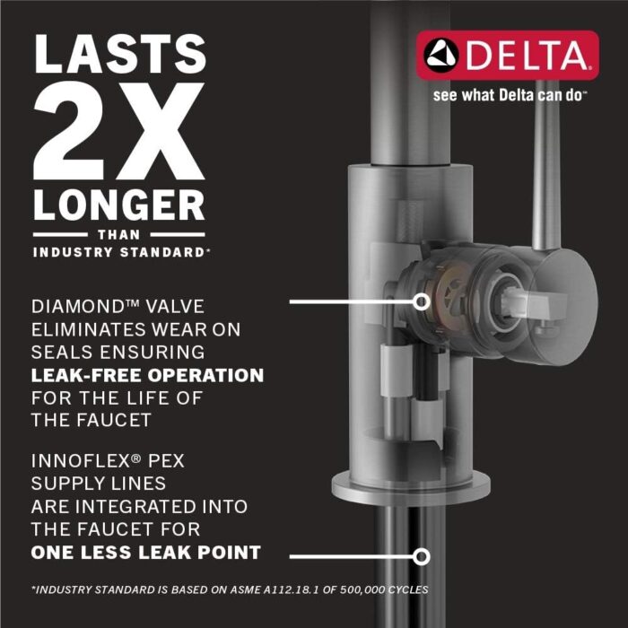 Delta Essa Oil Rubbed Bronze Kitchen Faucet with Pull Down Sprayer, Modern Single Hole Kitchen Sink Faucet, Single Handle, Venetian Bronze 9113-RB-DST - Image 4