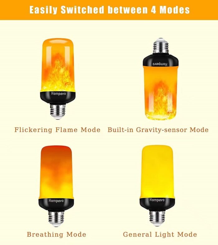 Hompavo 【Upgraded】 LED Flame Light Bulbs, 4 Modes Flickering Light Bulbs with Upside Down Effect, E26/E27 Flame Bulb for Halloween Christmas Party Patio Porch Home Indoor & Outdoor Decorations - 2 - Image 4