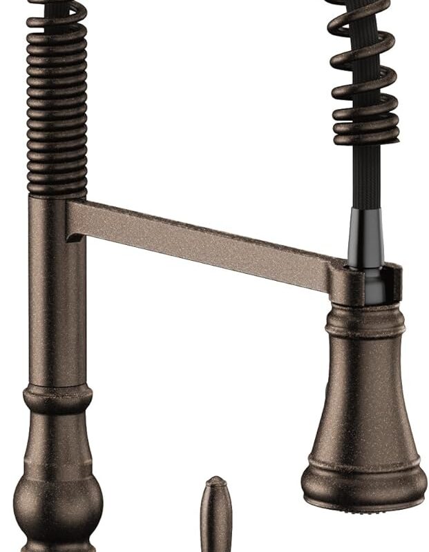 Moen Weymouth Oil Rubbed Bronze One Handle Spring Pulldown Kitchen Faucet, Farmhouse Kitchen Sink Faucet with Power Boost for a Faster Clean, S73104ORB