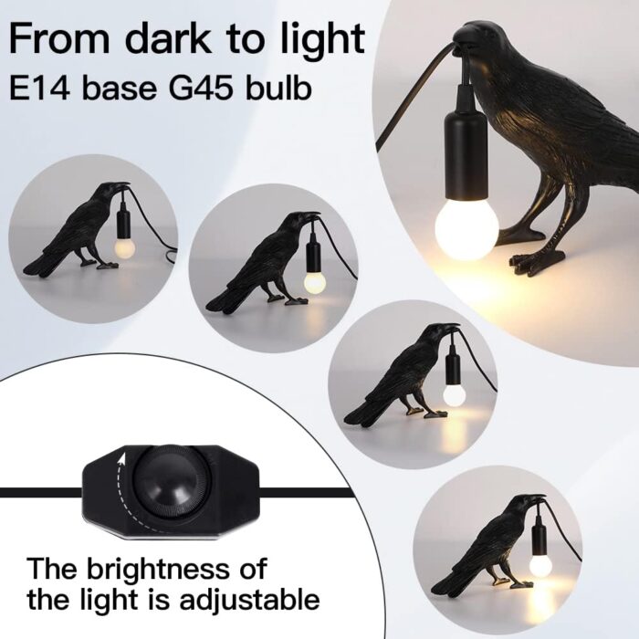 Crow Lamp - Raven Lamp Adjustable Brightness with Bulb，Bird lamp，Crow Light Decor for Bedside Bedroom Living Room Decor - Image 3