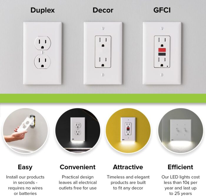 Single - SnapPower GuideLight 2 for Outlets [for Standard Decor, Not GFCI outlets] - Night Light - Electrical Outlet Wall Plate with LED Night Lights - Automatic On/Off Sensor - (Décor, Ivory) - Image 7