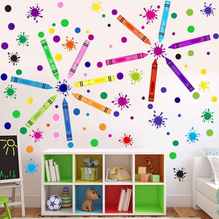 Outus 192 Pieces Crayon Wall Decals Splatter and Multicolor Paint Wall Sticker Crayon Splotches Polka Dot Educational Nursery Decors Sticker for Home Nursery Classroom School Decoration - Image 6