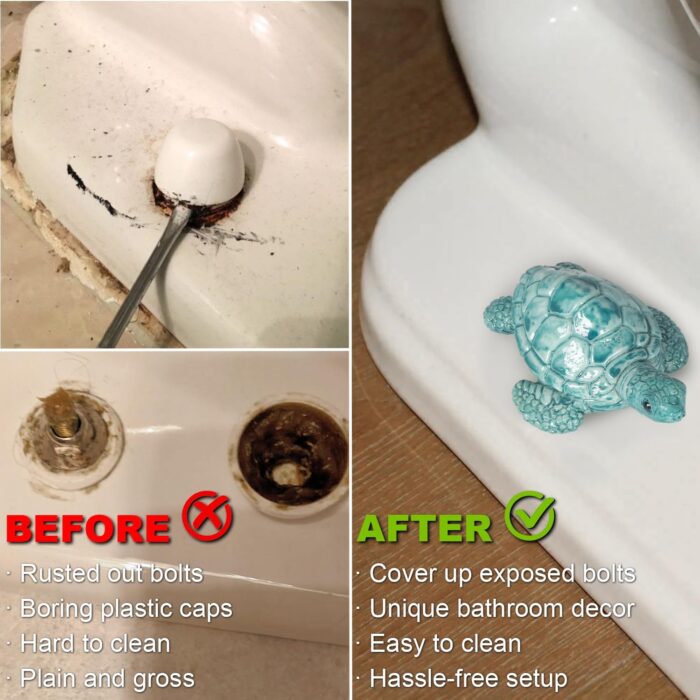 Turtle Toilet Bolt Covers Decorative Toilet Knob Covers for Bottom of Toilet, Toilet Screw Cover Caps Sea Turtle Toilet Bolt Caps Coastal Decor Home Beach House Decor Bathroom, Easy to Install 2pcs - Image 3