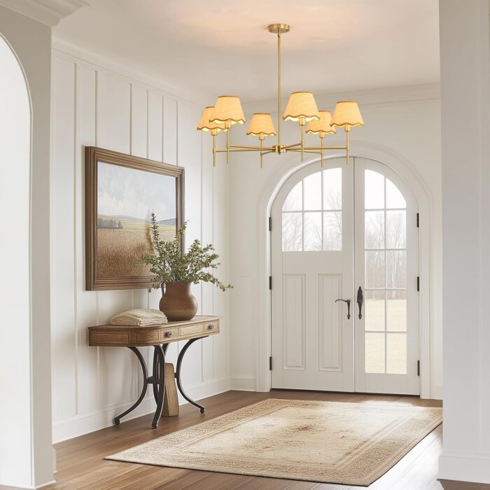 6-Light Boho Rattan Chandelier, 39 Inch Rattan Pendant Light Fixture with Hand-Woven Lamp Shade, Bohemian Rustic Farmhouse Ceiling Light for Dining Room, Living Room, Bedroom, Kitchen Island - Image 7