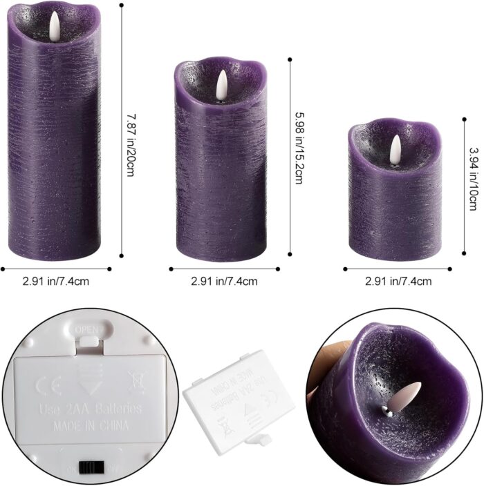 Flameless Candles with Remote LED Candles Set of 3, Battery Operated Candles for Party Home Wedding Holiday Birthday Decor (H 4" 6" 8" x D3) (Navy Blue) - Image 4