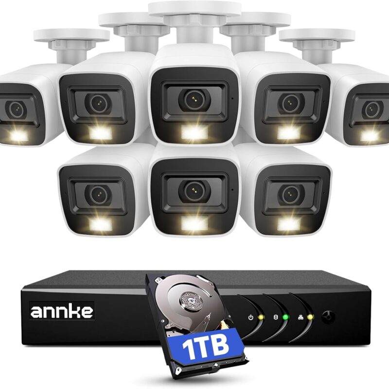 ANNKE 3K Lite Wired Security Camera System with AI Human/Vehicle Detection, H.265+ 8CH Surveillance DVR with 1TB Hard Drive and 8 x 1080p HD Outdoor CCTV Cameras, Color Night Vision, Smart Dual Light