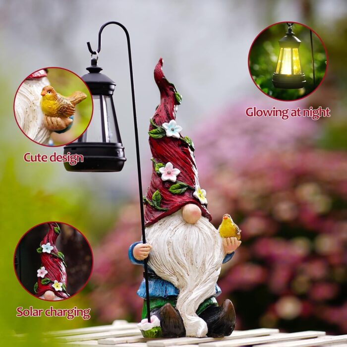 Garden Gnomes Outdoor Statue with Solar Lights,Solar Gnomes Decorations for Yard Outdoor gnome Decorations for Garden, Patio Gnome Gifts for Mom - Image 5