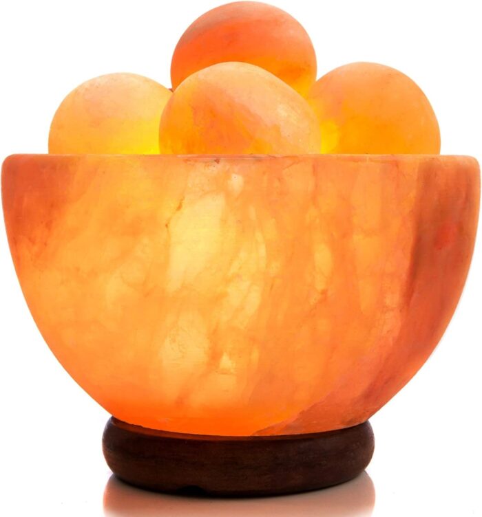 UMAID Himalayan Salt Lamp Bowl with 6 Massage Balls – Dimmable Natural Pink Rock Salt Lamp for Relaxation, Meditation,Yoga, Spa, Office, Bedroom, Wellness, Home Decor, and Unique Gift