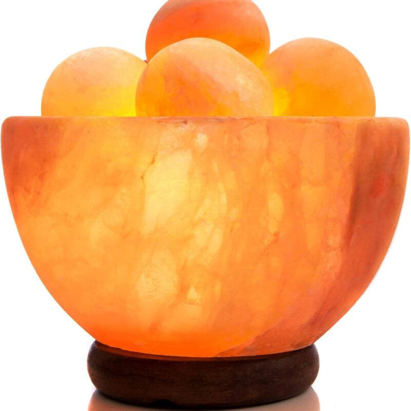 UMAID Himalayan Salt Lamp Bowl with 6 Massage Balls – Dimmable Natural Pink Rock Salt Lamp for Relaxation, Meditation,Yoga, Spa, Office, Bedroom, Wellness, Home Decor, and Unique Gift