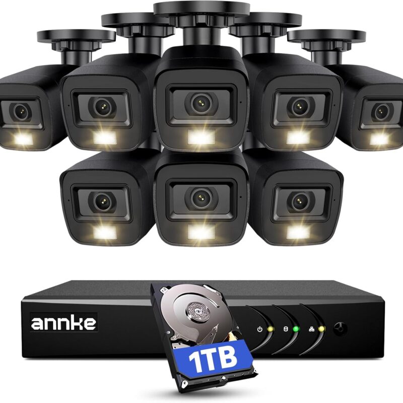 ANNKE 3K Lite Security Camera System Outdoor with AI Human/Vehicle Detection, 8CH H.265+ DVR and 8 x 1920TVL 2MP IP67 Home CCTV Cameras with Smart Dual Light, Color Night Vision, 1TB Hard Drive - E200