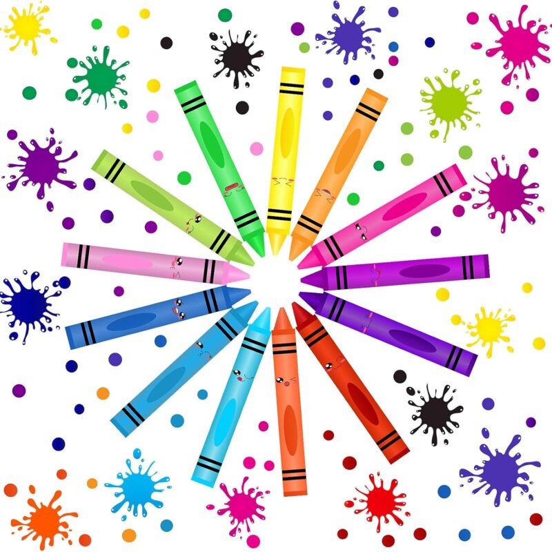 Outus 192 Pieces Crayon Wall Decals Splatter and Multicolor Paint Wall Sticker Crayon Splotches Polka Dot Educational Nursery Decors Sticker for Home Nursery Classroom School Decoration