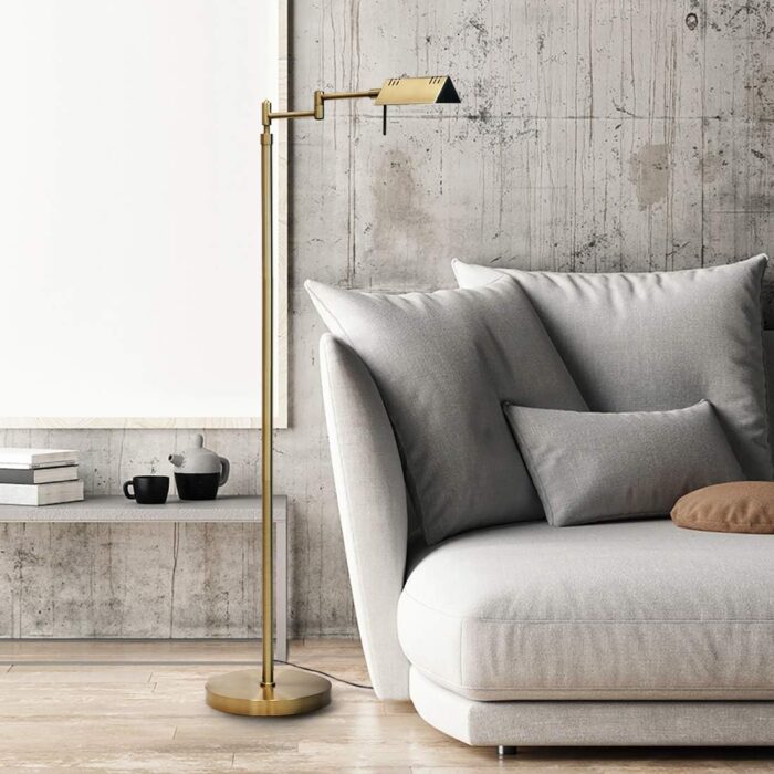O’Bright Dimmable LED Pharmacy Floor Lamp, 12W LED, Full Range Dimming, 360 Degree Swing Arms, Adjustable Heights, Standing Lamp for Reading, Sewing, and Craft, ETL Listed, Antique Brass (Gold) - Image 2