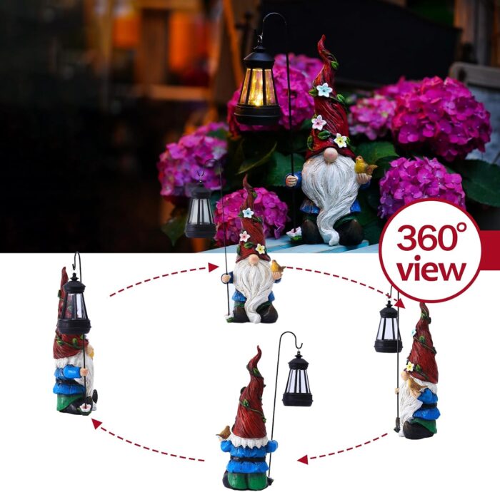 Garden Gnomes Outdoor Statue with Solar Lights,Solar Gnomes Decorations for Yard Outdoor gnome Decorations for Garden, Patio Gnome Gifts for Mom - Image 3
