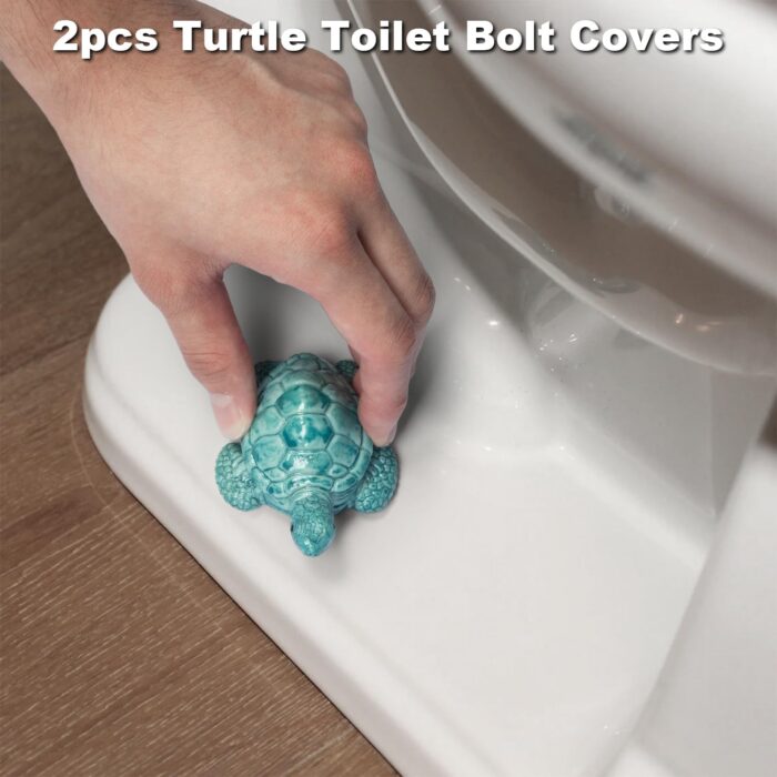 Turtle Toilet Bolt Covers Decorative Toilet Knob Covers for Bottom of Toilet, Toilet Screw Cover Caps Sea Turtle Toilet Bolt Caps Coastal Decor Home Beach House Decor Bathroom, Easy to Install 2pcs - Image 2